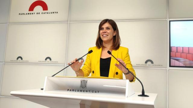 La portavoz de ERC en el Parlament, Marta Vilalta, en rueda de prensa en el Parlament