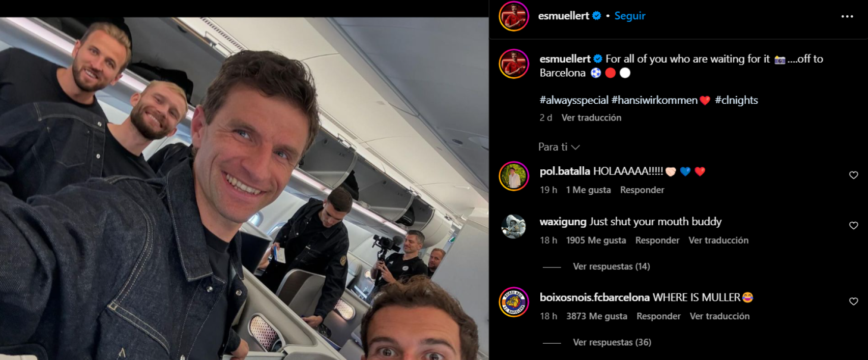 'Post' en Instagram de Thomas Muller antes del Barça-Bayern