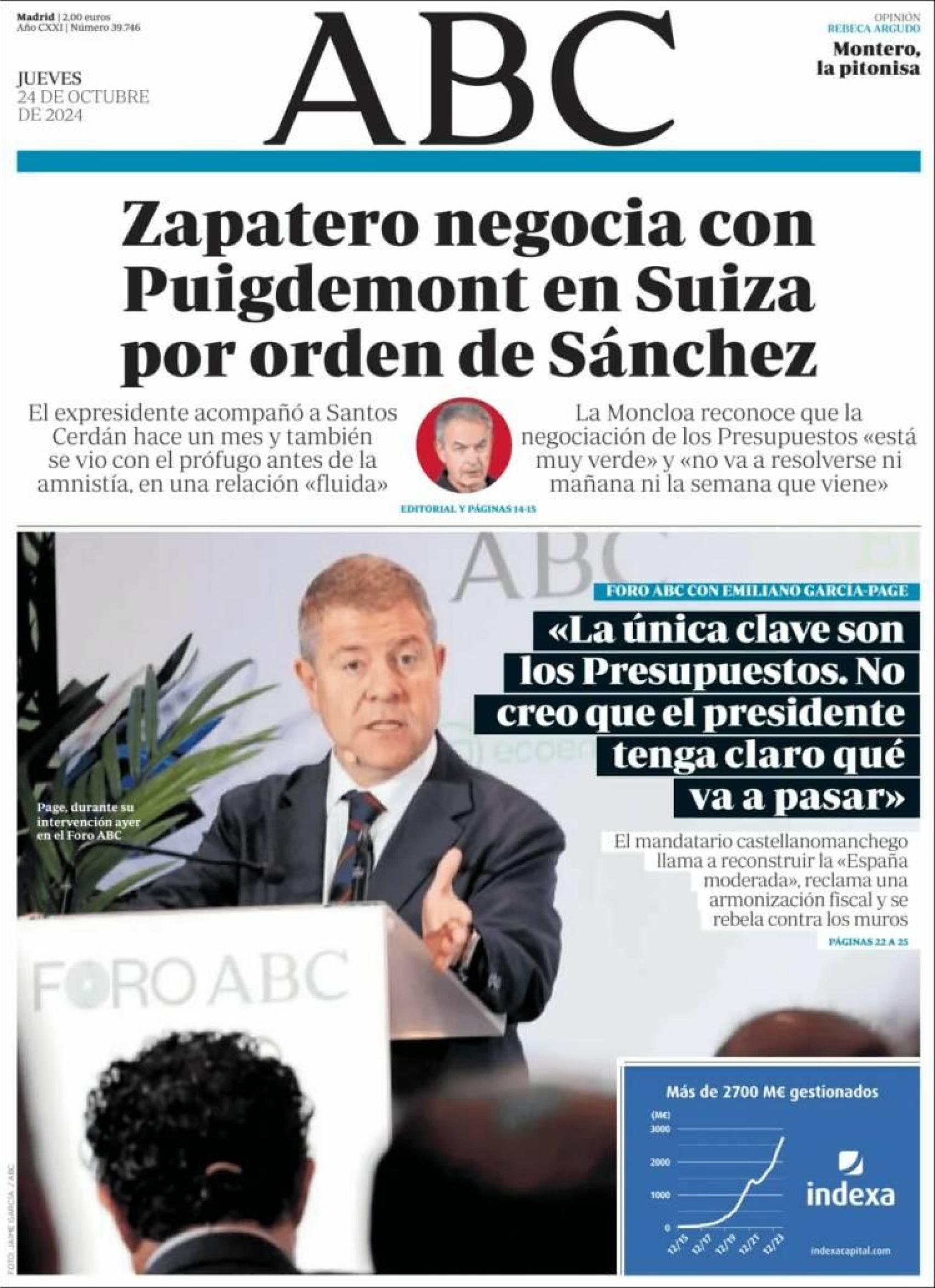 Portada del diario 'ABC',  jueves 24 de octubre de 2024