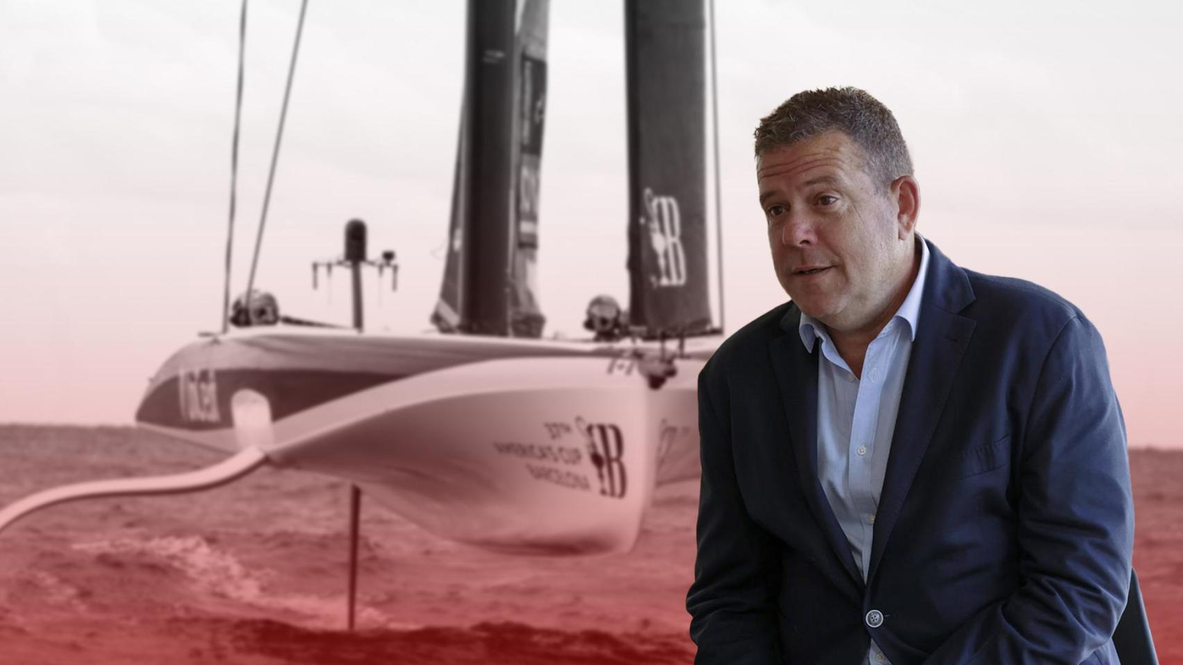 Ignasi Armengol, director general de la FBCN, y una nave de la Copa América de vela