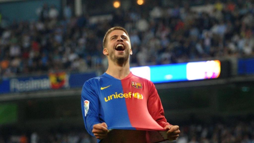 Piqué celebra su gol en el Bernabéu