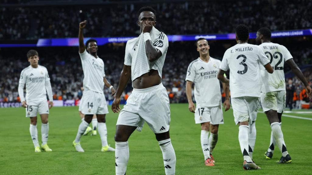 Vinicius celebra el gol de la victoria del Real Madrid contra el Dortmund