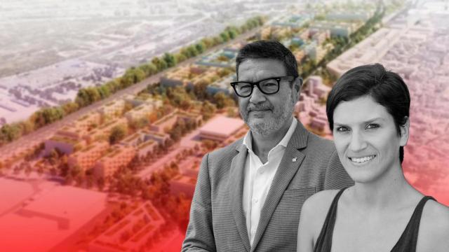 El alcalde de El Prat Lluís Mijoler, la teniente de alcalde de Urbanismo Alba Bou y el plan urbanístico