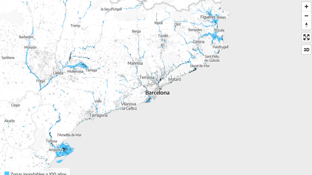 Mapa de zonas inundables de Cataluña