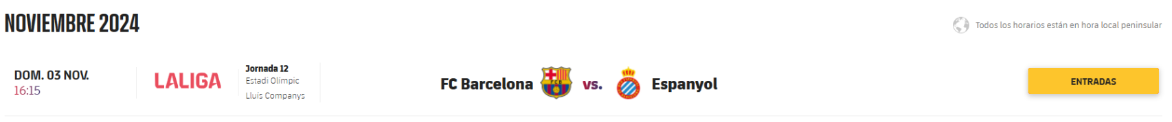 Barça-Espanyol en la web del club