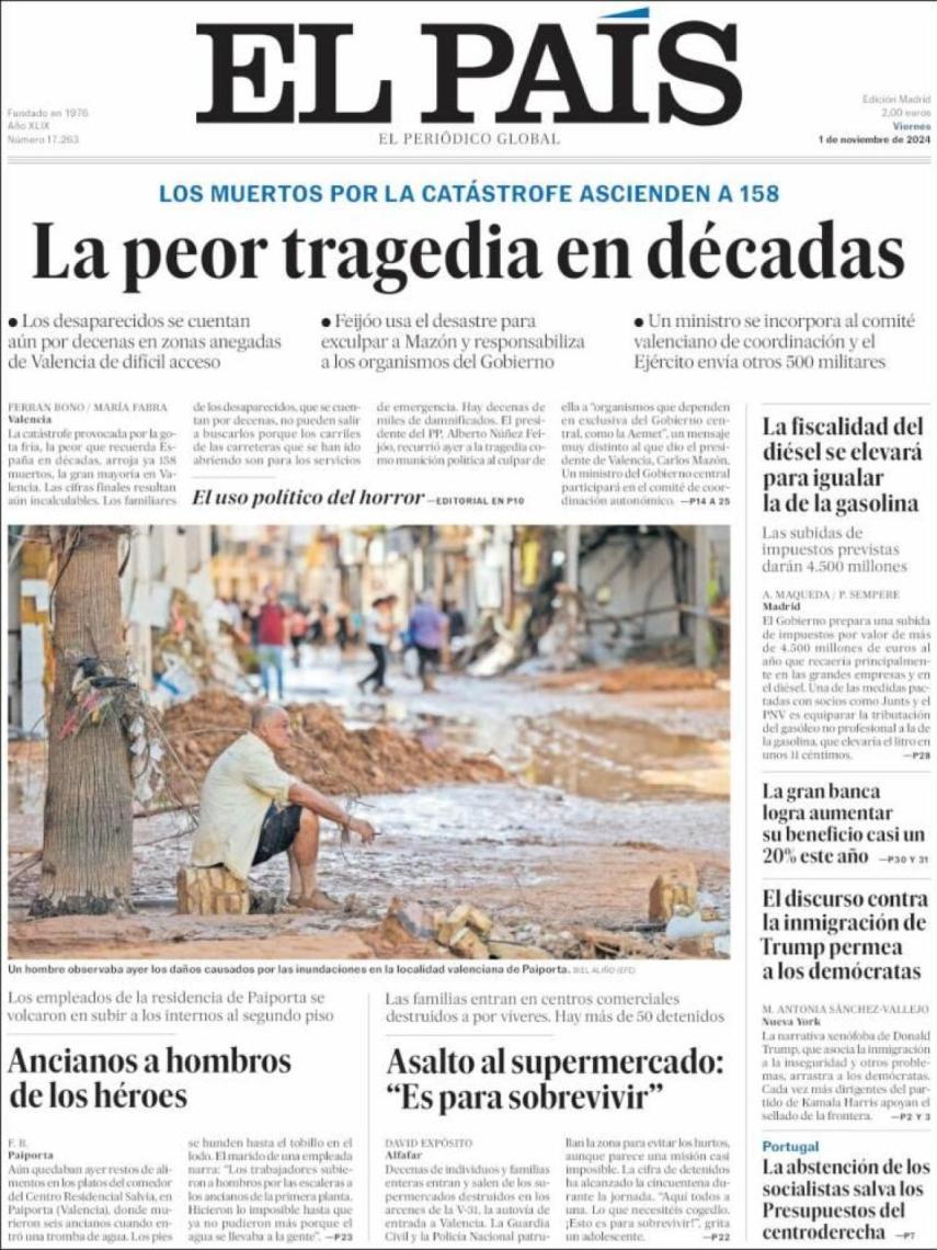 Portada de 'El País' del 1 de noviembre