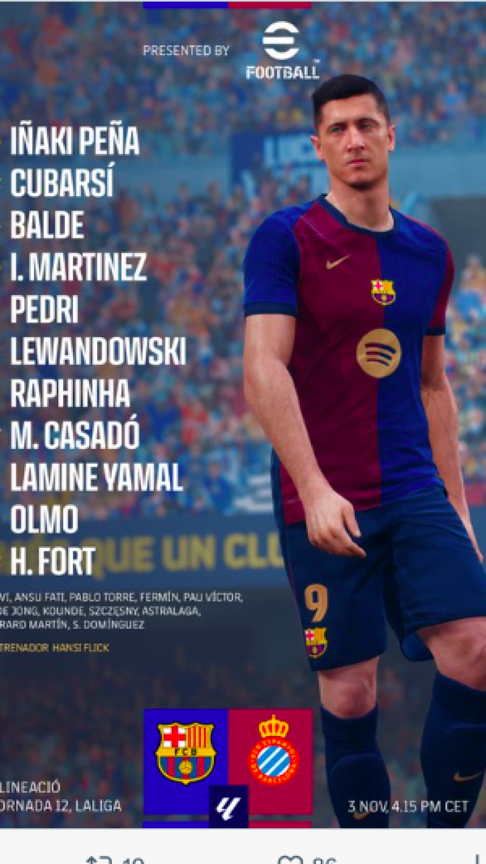 Alineación del Barça contra el Espanyol