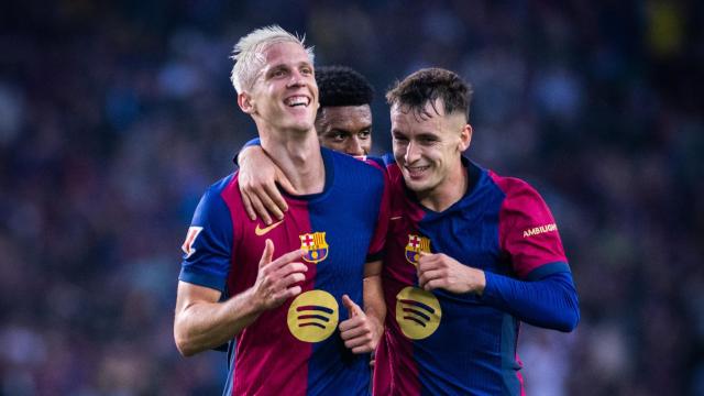 La alegría de Dani Olmo al marcar dos goles contra el Espanyol