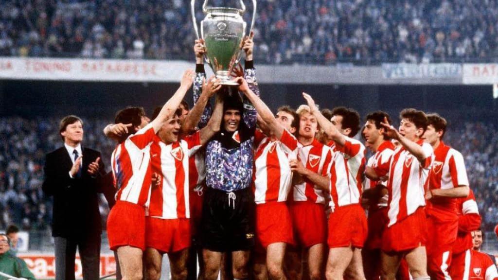 Los jugadores del Estrella Roja, campeones de la Copa de Europa de 1991