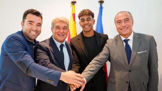 Deco, Laporta, Lamine Yamal y Yuste, en la renovación de la joya de la Masía