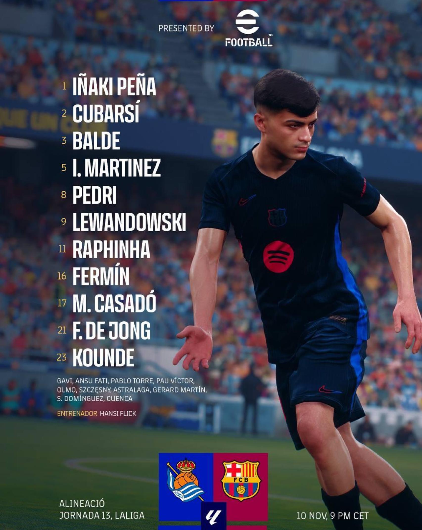 La alineación del Barça para el partido contra la Real Sociedad