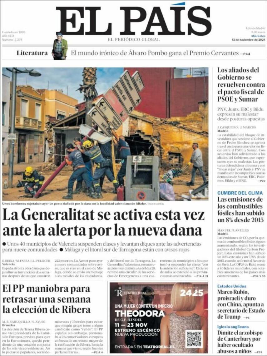 Portada de 'El País' del 13 de noviembre