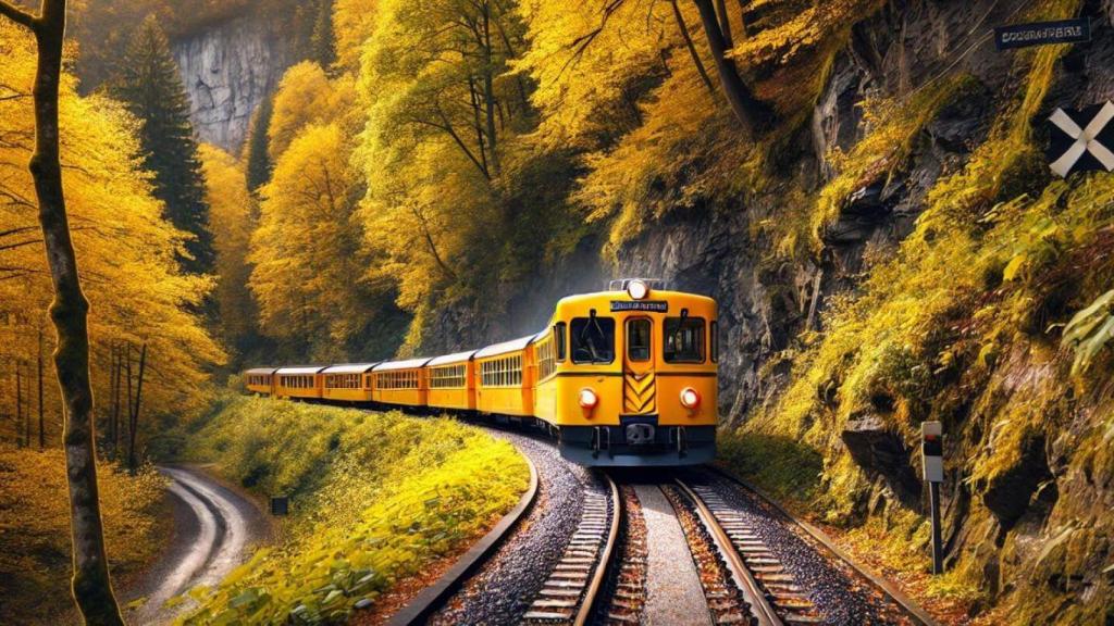 Simulación del tren amarillo que recorre los Pirineos