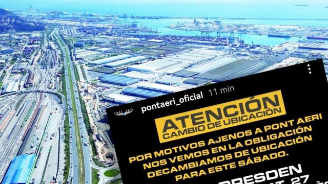 Zona Franca de Barcelona y el cartel de la fiesta Pont Aeri