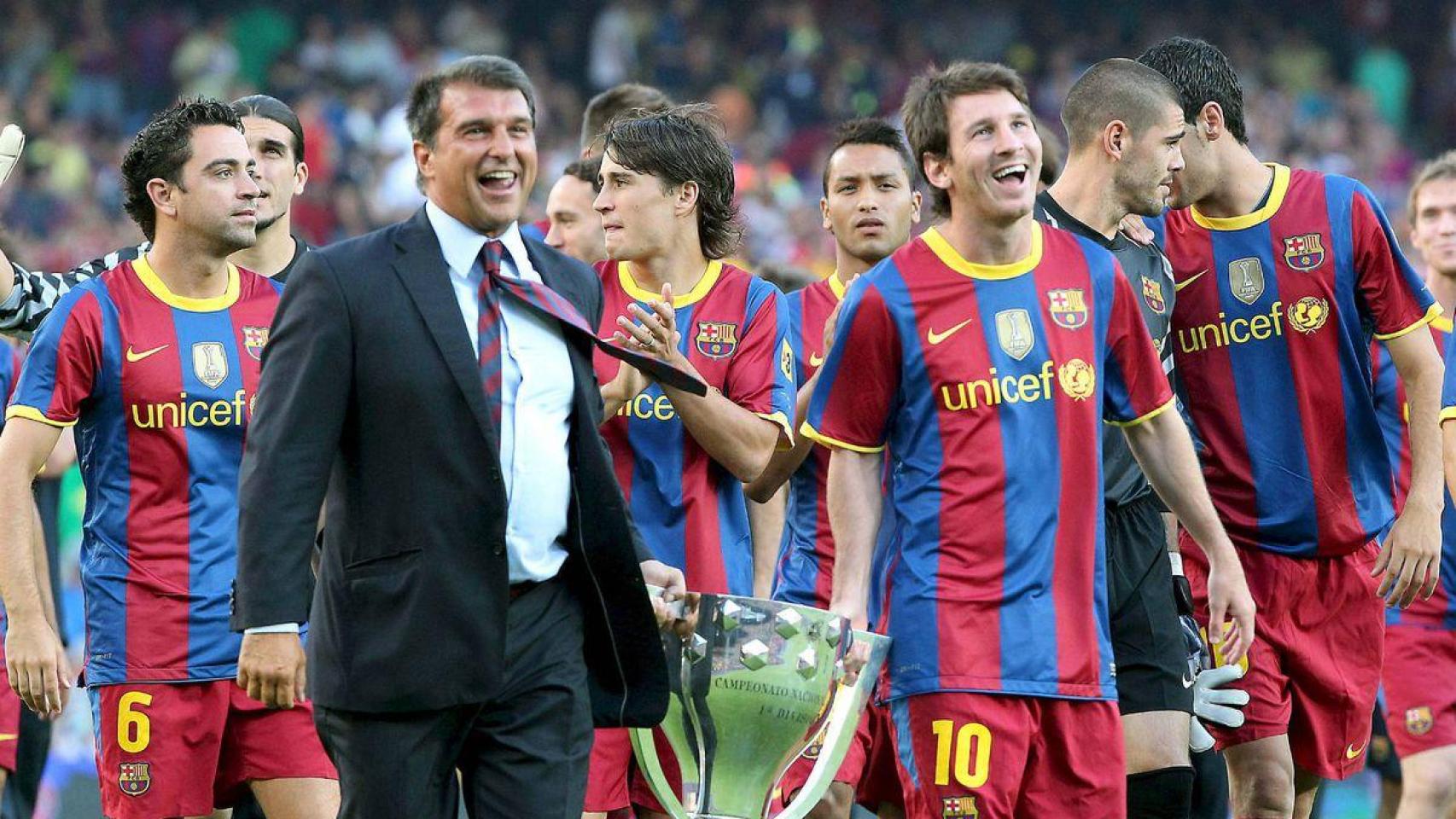 Laporta y Messi celebran la Liga del Barça de 2010