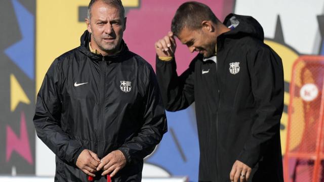 Hansi Flick, en el entrenamiento del Barça