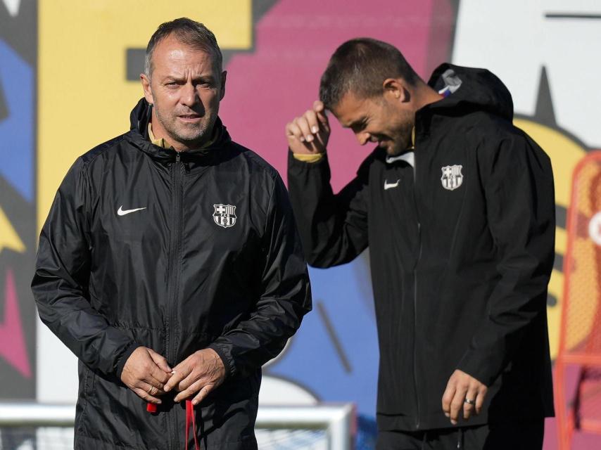 Hansi Flick, en el entrenamiento del Barça