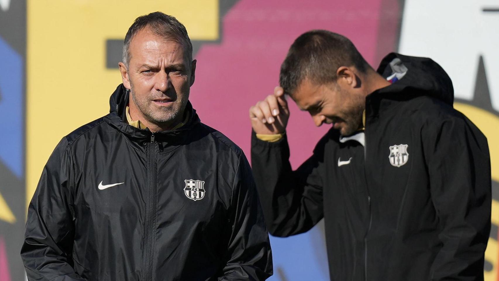 Hansi Flick, en el entrenamiento del Barça