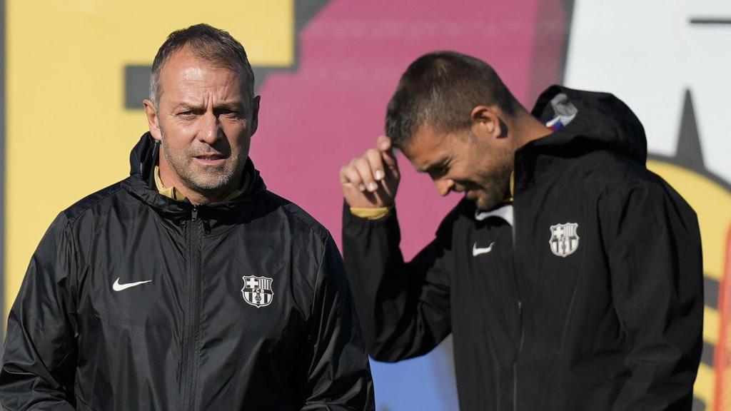 Hansi Flick, en el entrenamiento del Barça