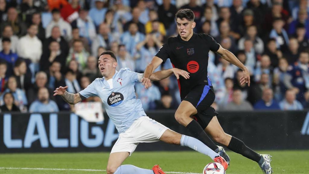 La disputa entre Iago Aspas y Gerard Martín en el Celta-Barça