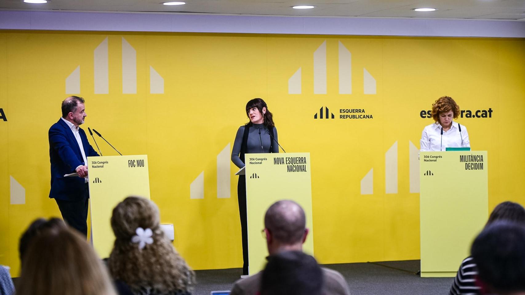 Alfred Bosch, Alba Camps y Elisenda Alamany, candidatos a la secretaría general de ERC, en el primer debate antes del congreso