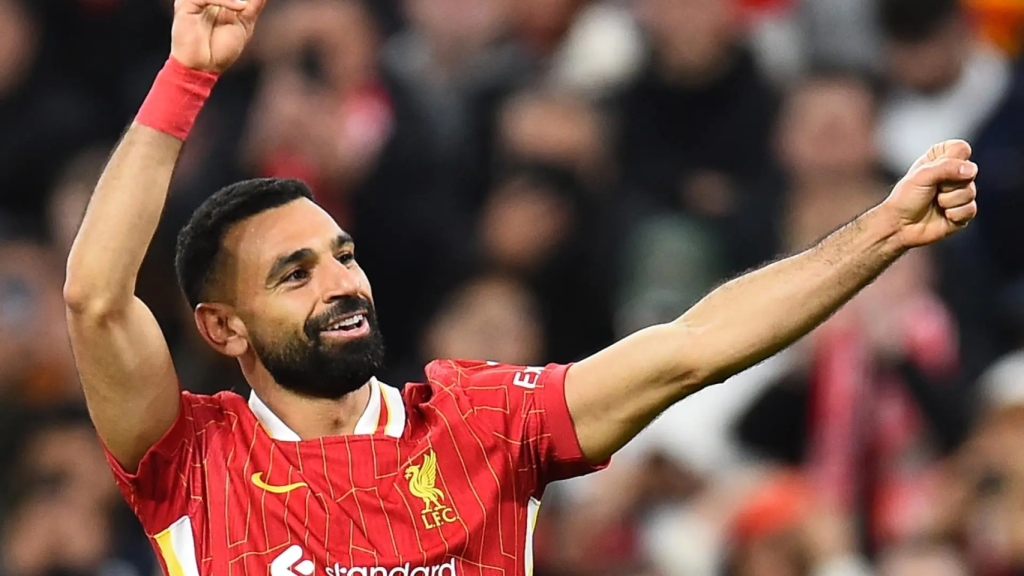 Mo Salah celebra un gol con el Liverpool