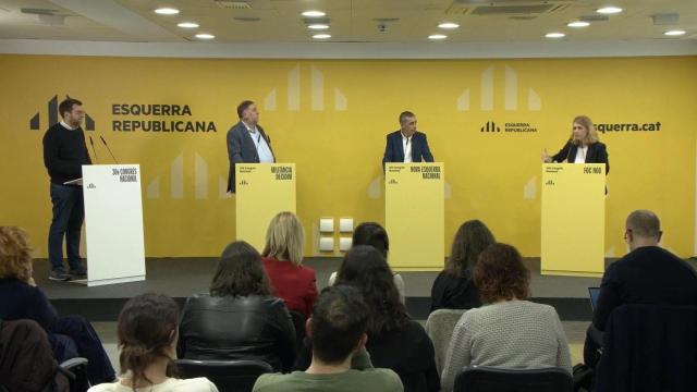 Debate de candidatos a presidir ERC en el el 30 Congrés Nacional: Oriol Junqueras (Militància Decidim), Xavier Godàs (Nova Esquerra Nacional) y Helena Solà (Foc Nou), moderados por Oriol Duran en ERC en Barcelona