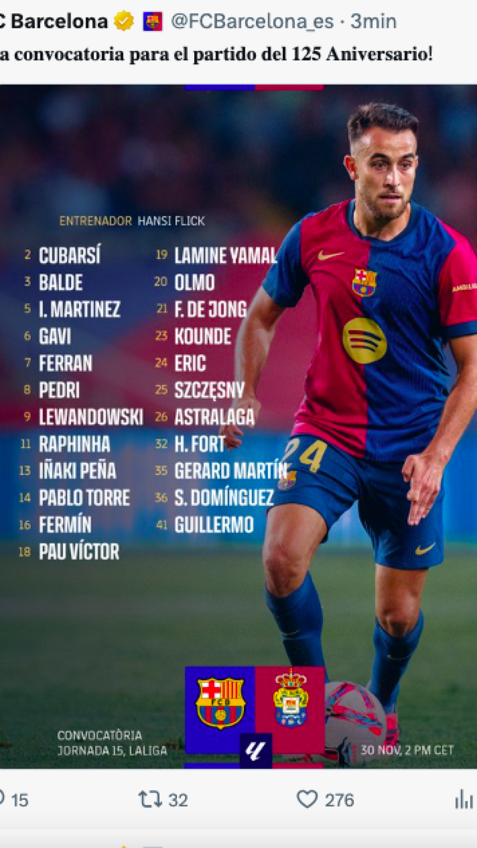 Convocatoria del Barça-Las Palmas