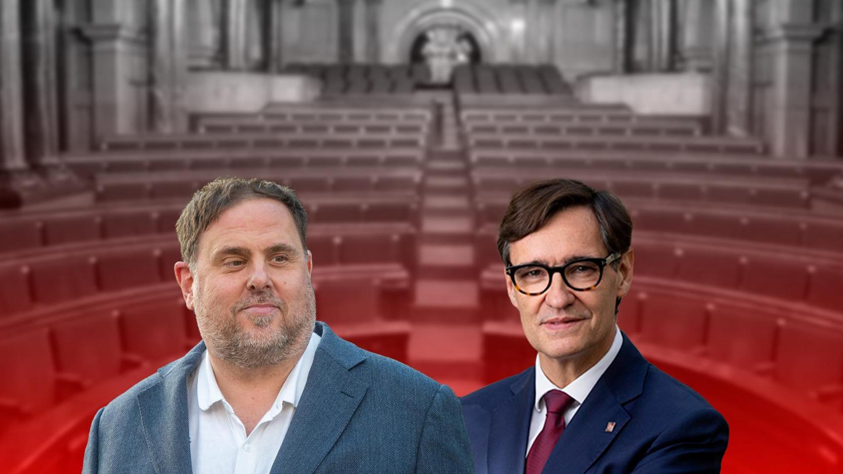 Fotomontaje del expresidente de ERC, Oriol Junqueras, y el presidente de la Generalitat, Salvador Illa