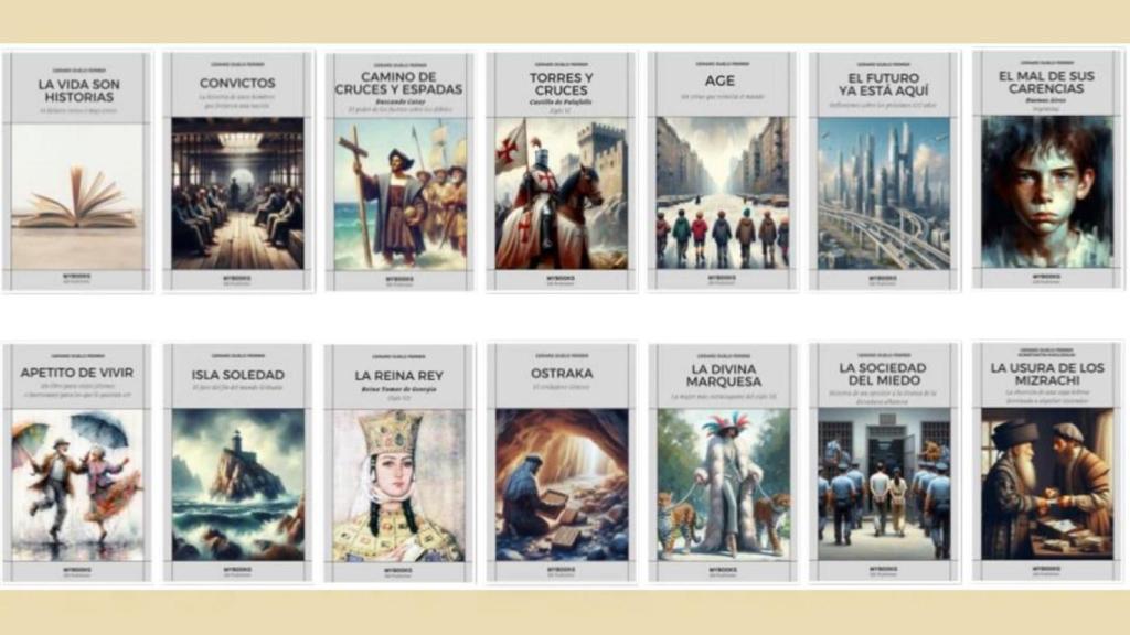 Portadas de las 14 obras publicadas por Gerard Duelo Ferrer, a la venta en MyBooksGD