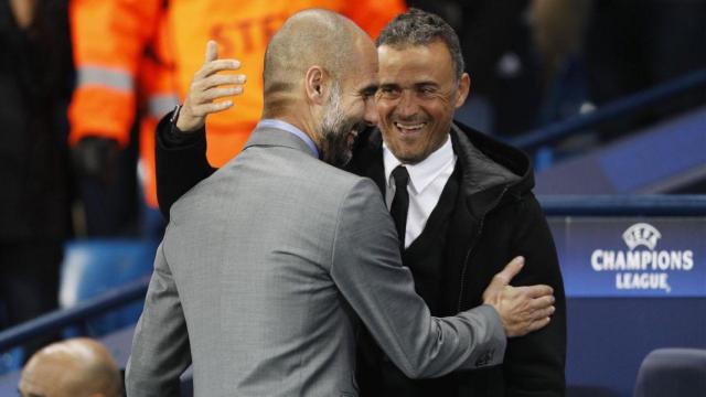 Guardiola y Luis Enrique, antes de un partido de Champions League en 2015