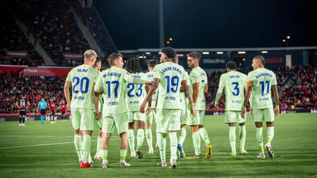 Los jugadores del Barça celebran una importante en la Liga contra el Mallorca