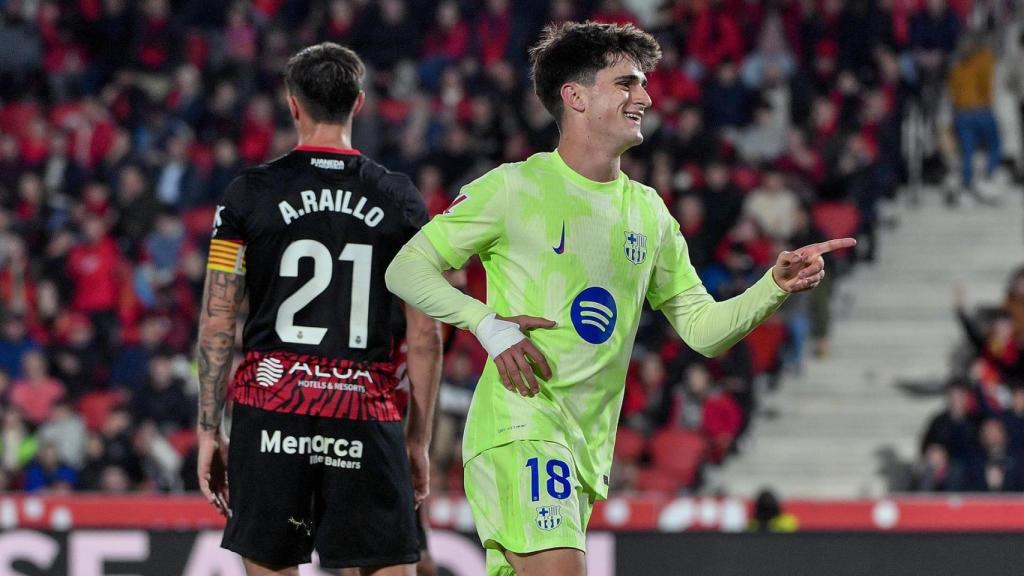 Pau Víctor celebra su gol al Mallorca