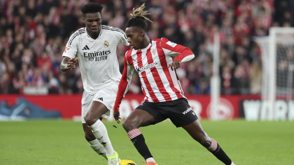 Nico Williams intenta superar la marca de Tchouameni en el Athletic-Real Madrid