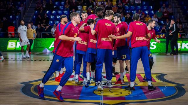 Los jugadores del Barça de basket, antes de un partido en el Palau Blaugrana