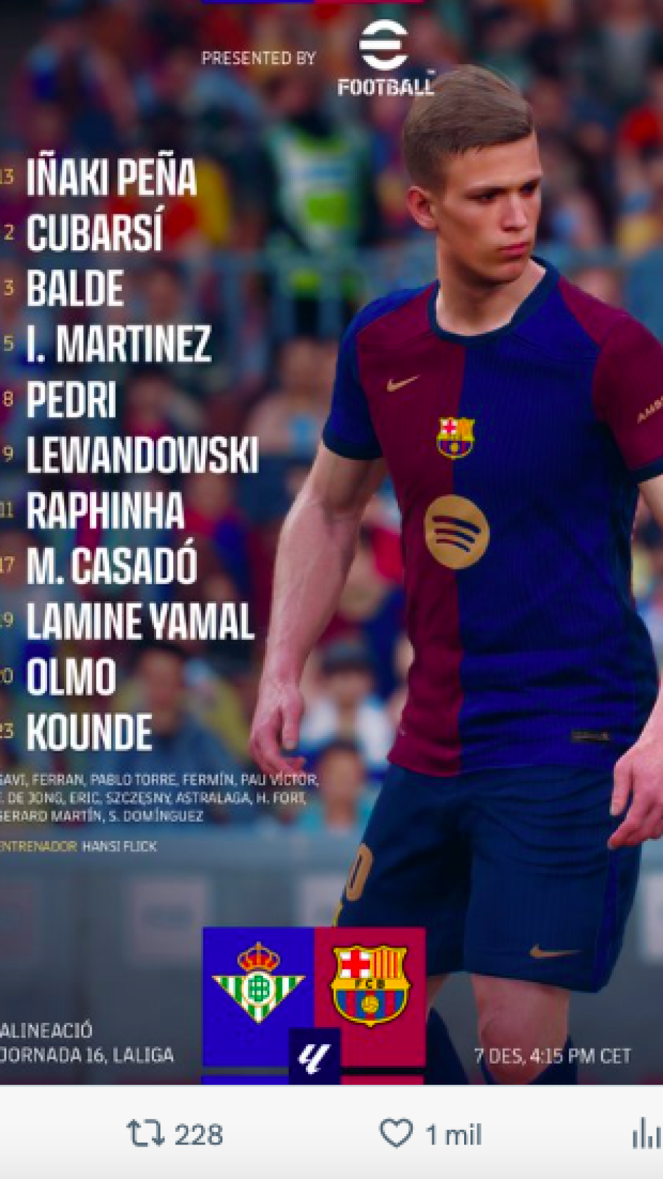 Alineación del Barça contra el Betis