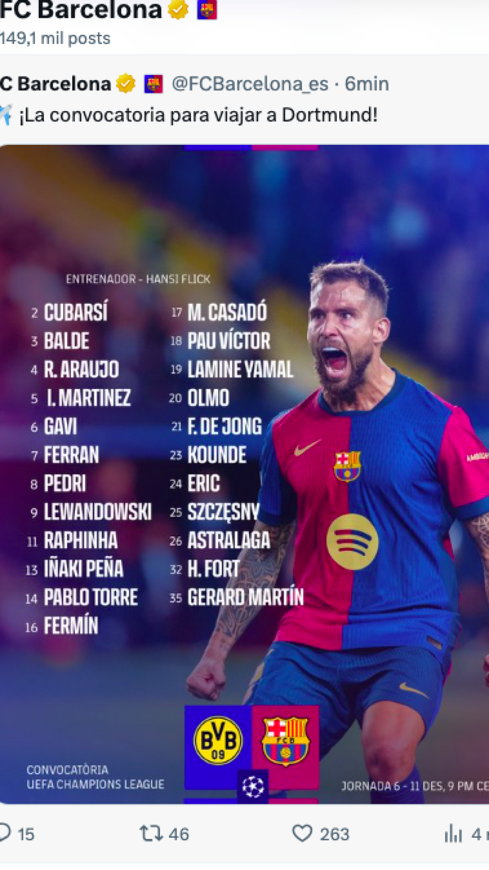 Convocatoria de Hansi Flick para el Borussia Dortmund-Barça