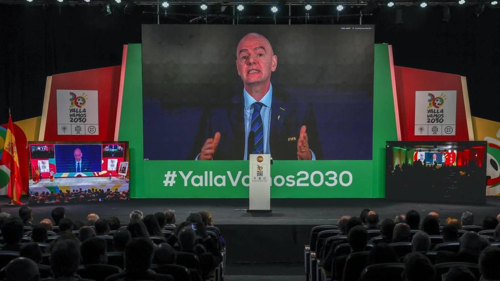 Gianni Infantino, presidente de la FIFA, en el congreso para elegir la sede del Mundial 2030 y 2034