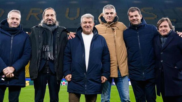 Riudalbas, Camps, Laporta, Masip, Soler y Barbany, en el estadio del Borussia Dortmund