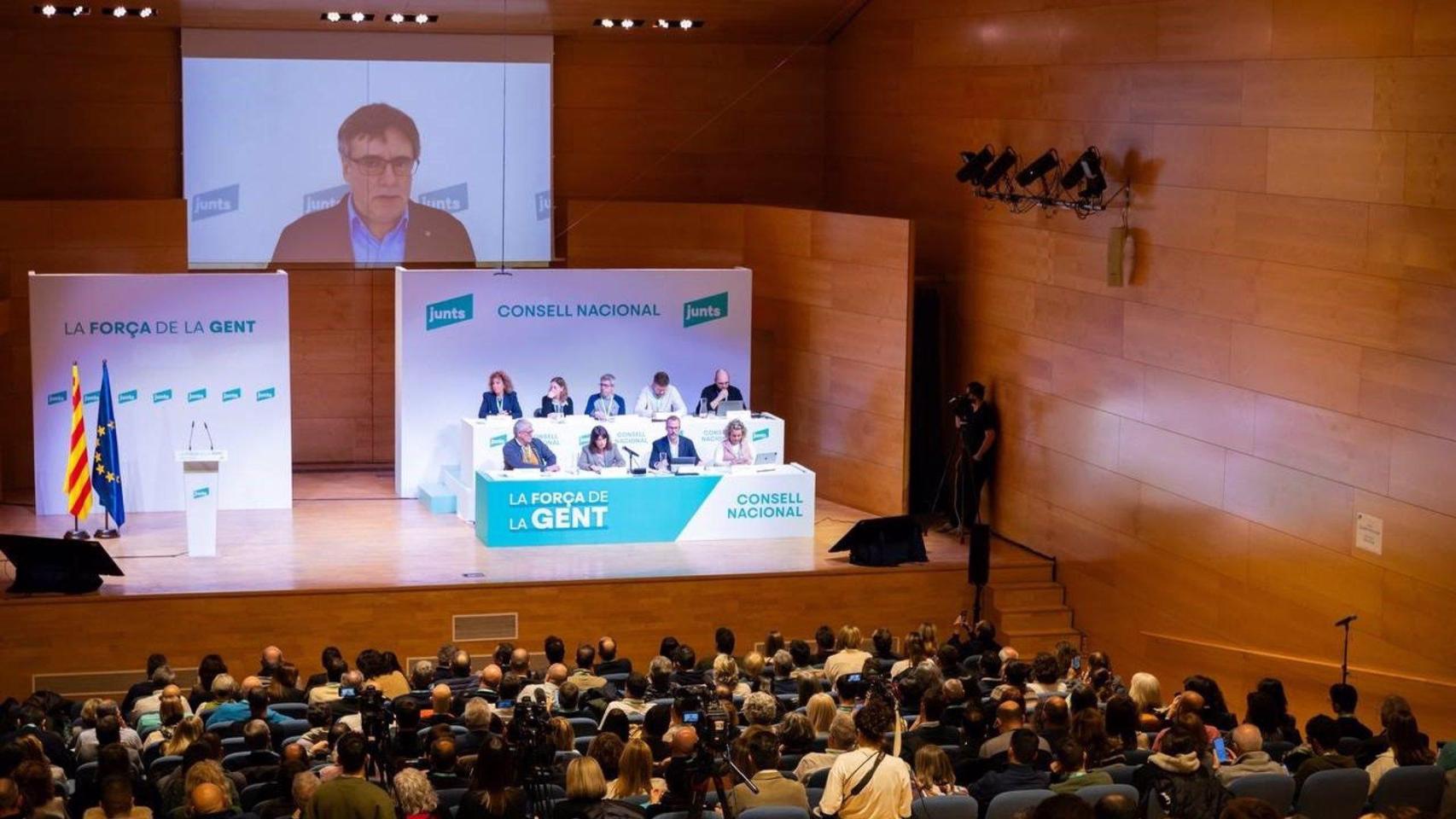 El presidente de Junts, Carles Puigdemont, en intervención telemática ante el Consell Nacional