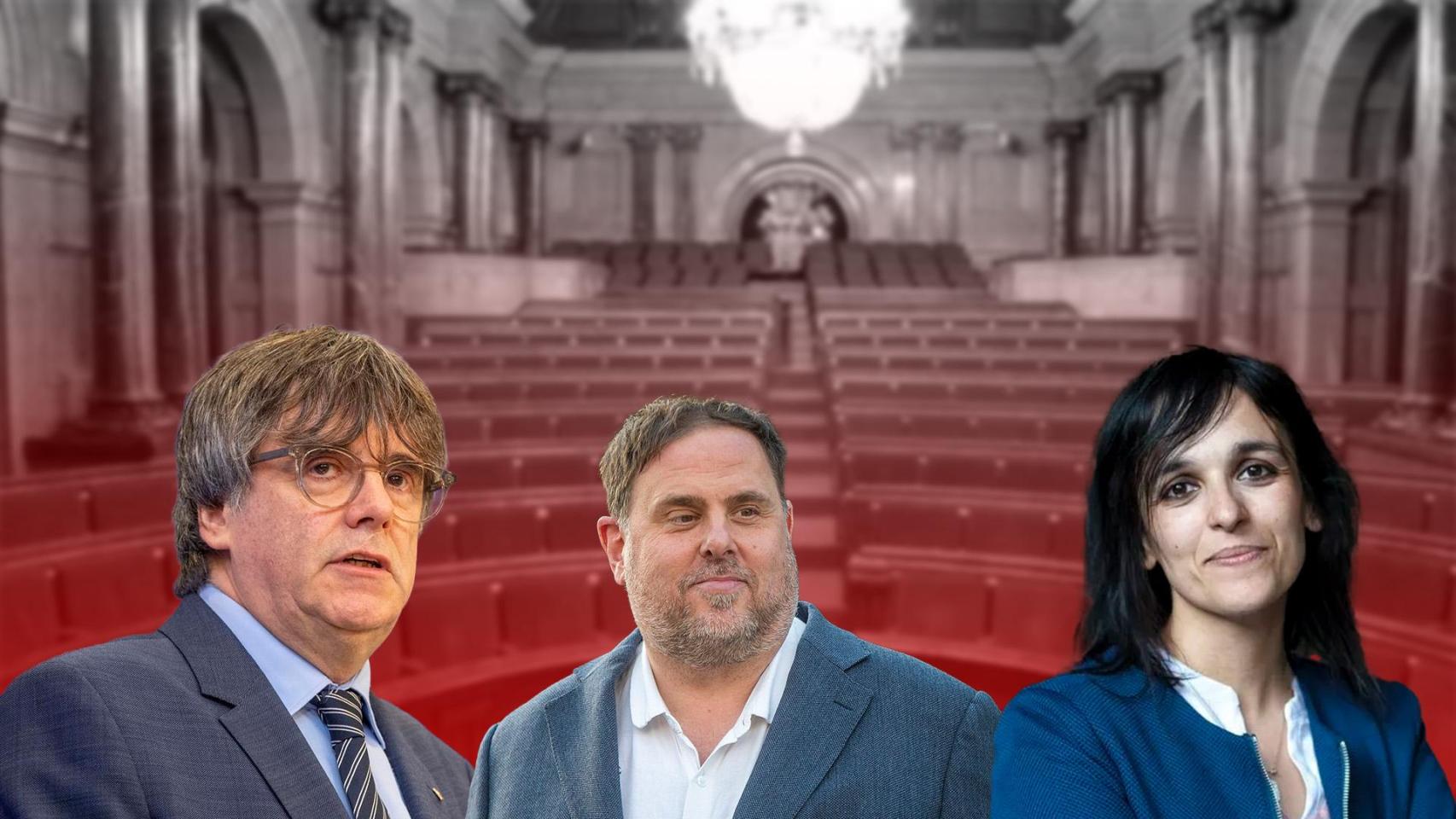 Fotomontaje de Carles Puigdemont, Oriol Junqueras y Sílvia Orriols