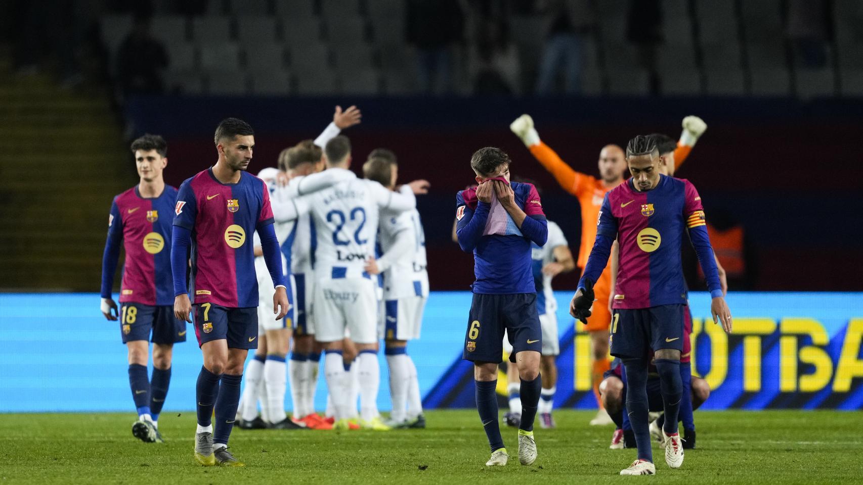 La frustración de los jugadores del Barça tras perder contra el Leganés en Montjuïc