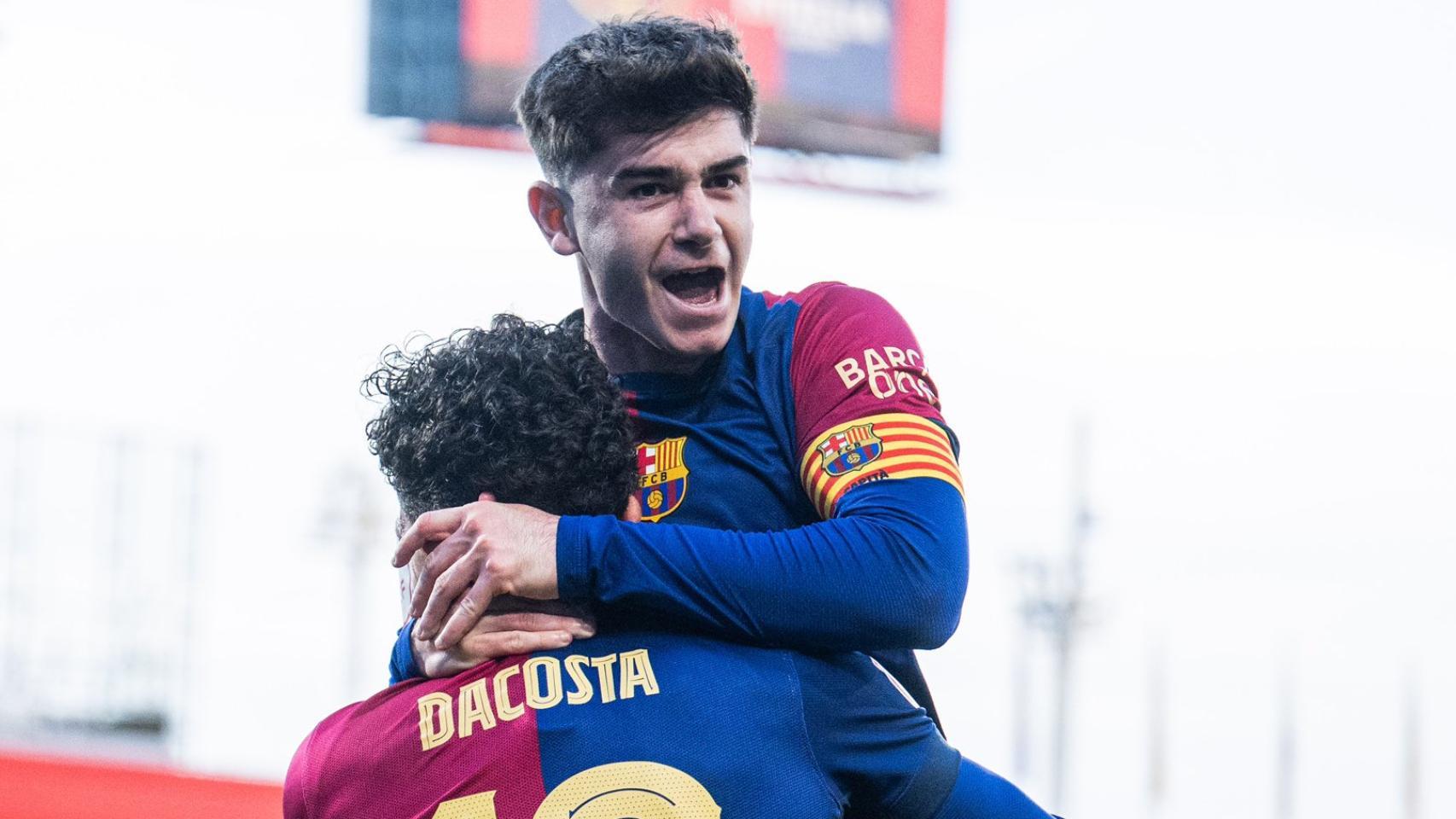 Aleix Garrido, capitán del Barça B, festeja un gol en el Estadi Johan Cruyff