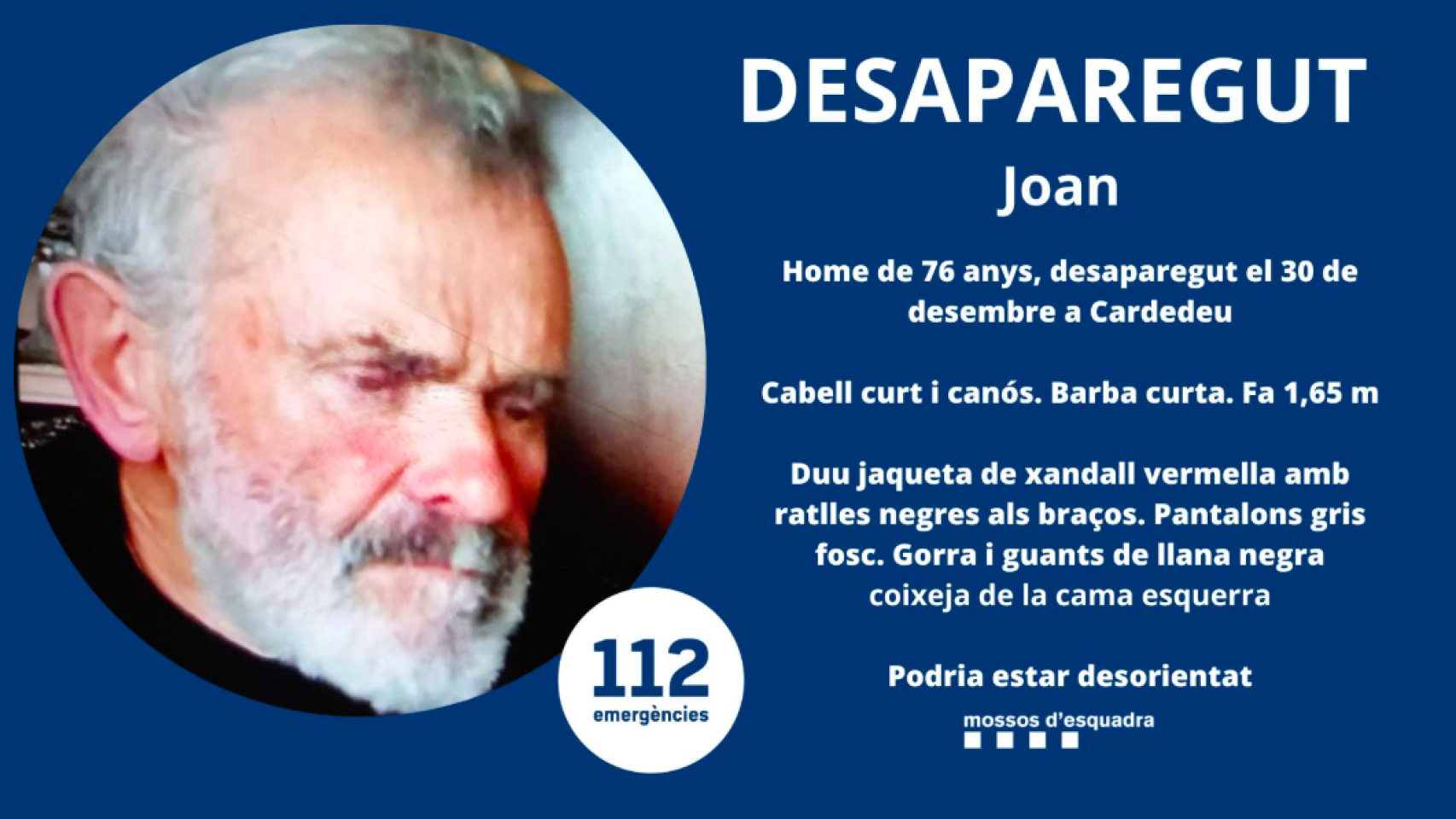 Buscan a un hombre de 76 años desaparecido en Cardedeu