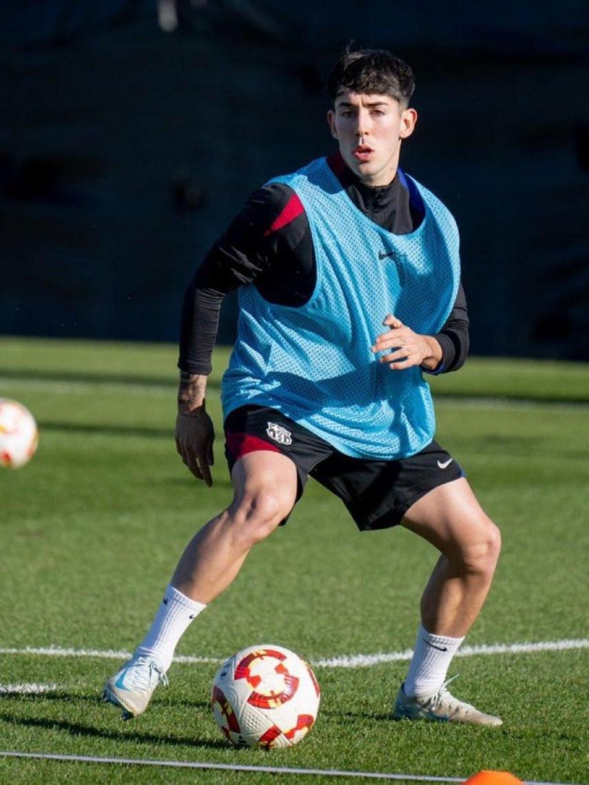 Dani Rodríguez, durante un entrenamiento con el Barça