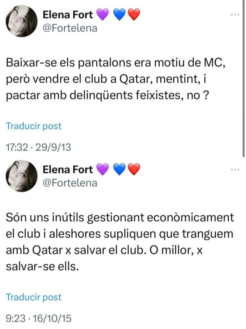 Las críticas de Elena Fort sobre Qatar antes de entrar en la junta del Barça