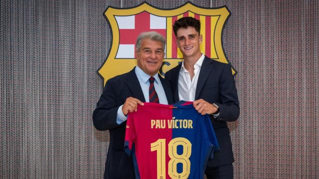 Laporta, presidente del Barça, durante la presentación del fichaje de Pau Víctor