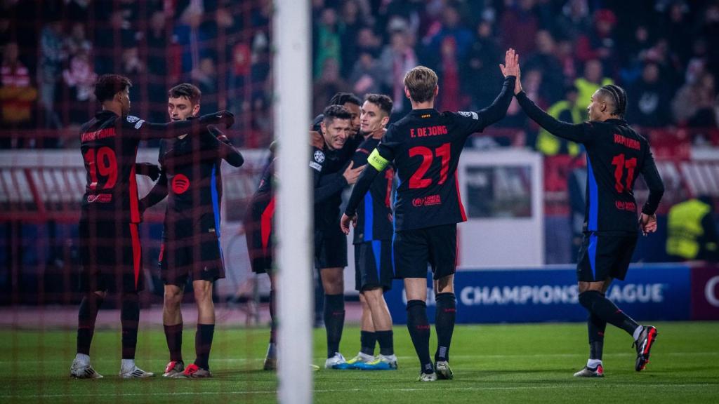 Los futbolistas del Barça celebran una victoria en la Champions League