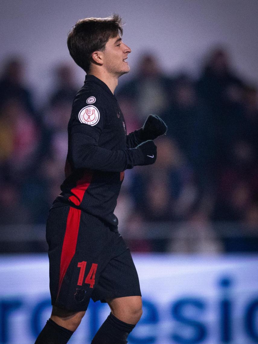 Pablo Torre festeja su gol contra la UD Barbastro en la Copa del Rey