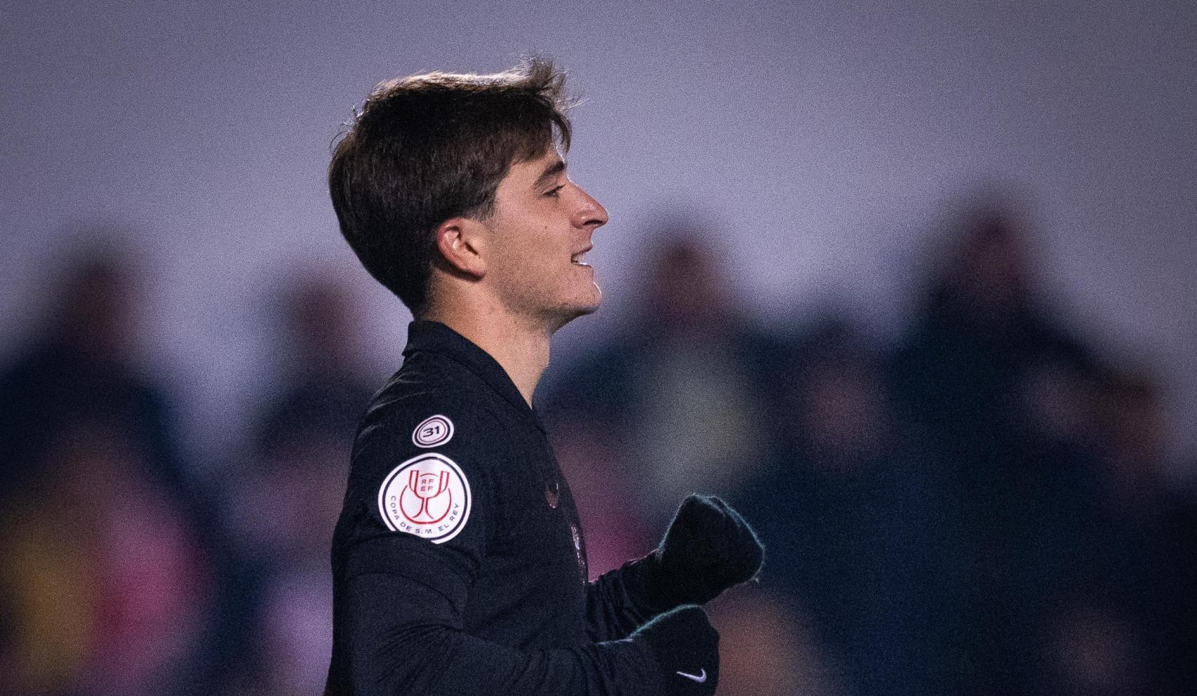 Pablo Torre festeja su gol contra la UD Barbastro en la Copa del Rey